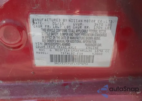 2015 Nissan Versa Note S/S Plus/Sv/Sl/Sr из США, поврежденный, VIN 3N1CE2CP2FL409893